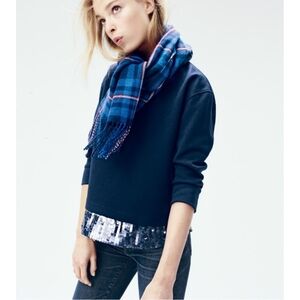 J.Crew Sequin Hem Sweatshirt XS | Navy Crewneck Embellished Casual Glam Pullover